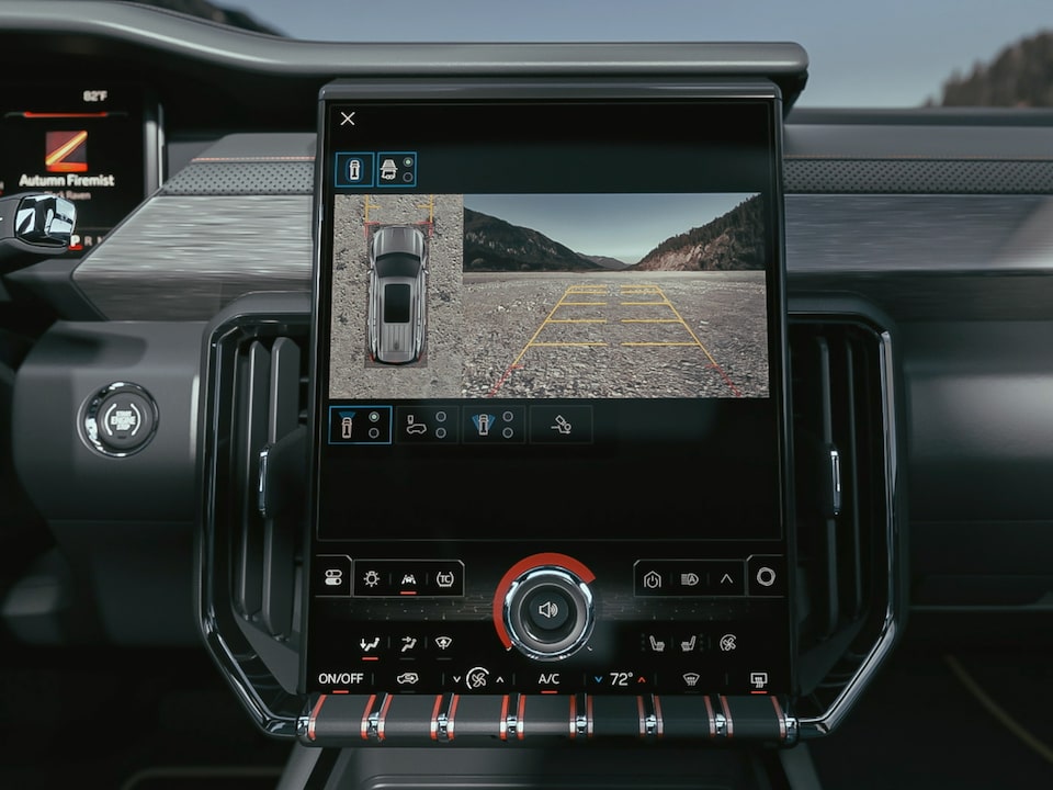 Up to nine available camera views can be accessed inside the 2024 GMC Acadia AT4.