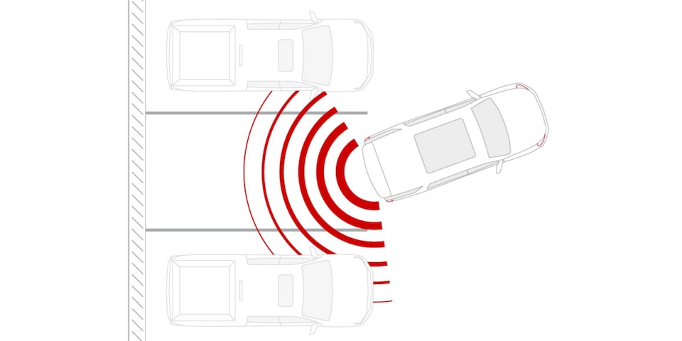 Illustration of the Rear Park Assist on the 2024 GMC Acadia.