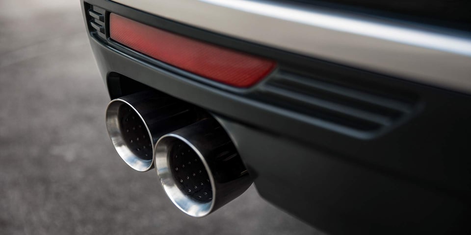 Closeup of gas exhaust on the 2024 GMC Yukon Denali.