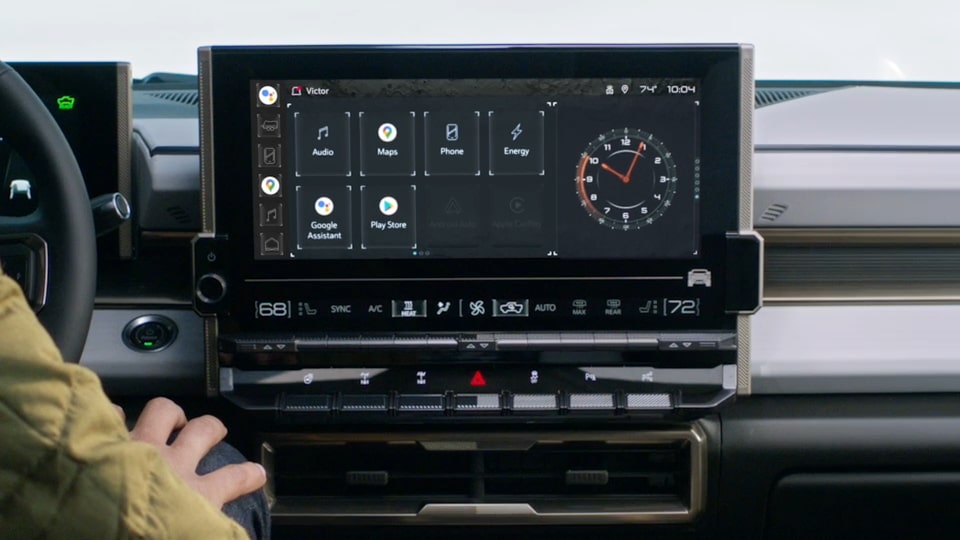 Close-up view of the 2025 GMC Hummer EV infotainment screen and Google Built-In Feature.