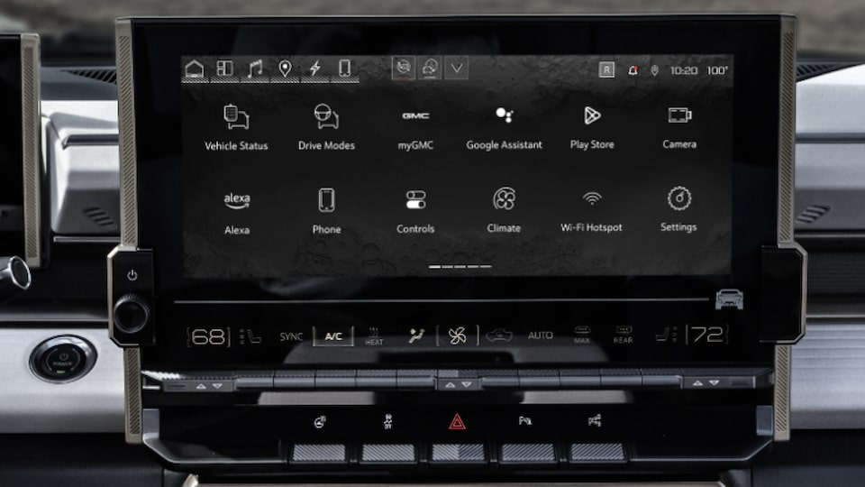 Close-up view of the 2025 GMC Hummer EV In-Vehicle Apps Menu on the Infotainment Screen.