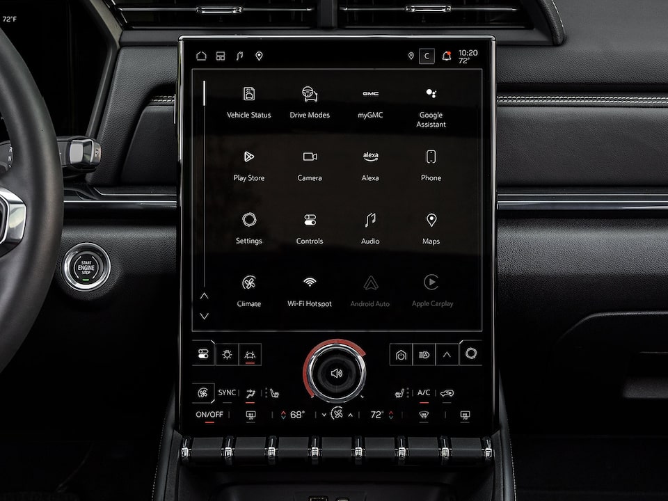 Close up view of the infotainment screen inside the 2025 GMC Terrain.