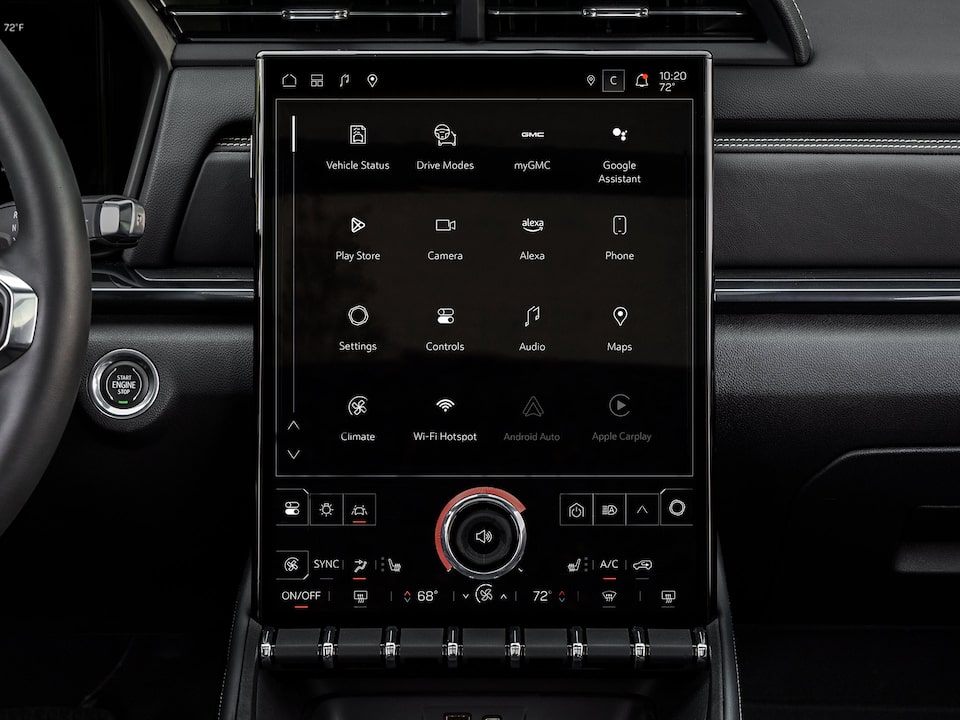 Close up view of the infotainment screen inside the 2025 GMC Terrain.