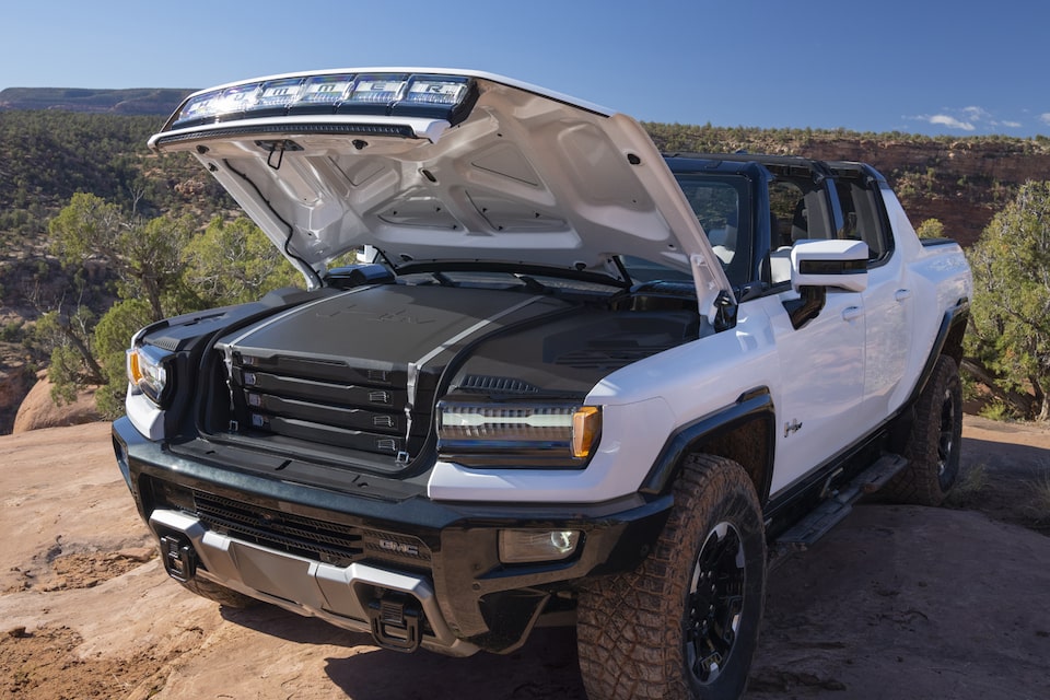 Open etrunk of the GMC Hummer EV Pickup.