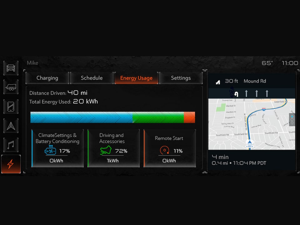 Energy App being displayed in the infotainment screen.