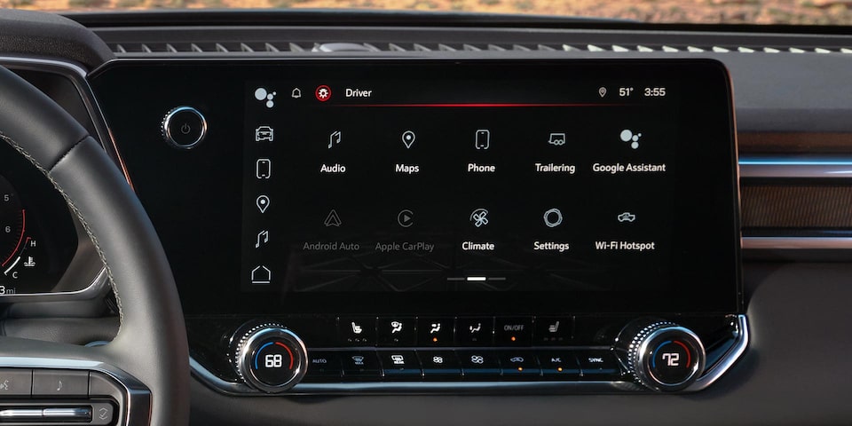 Close-up of the 2025 GMC Canyon Elevation Truck's Infotainment System Screen.