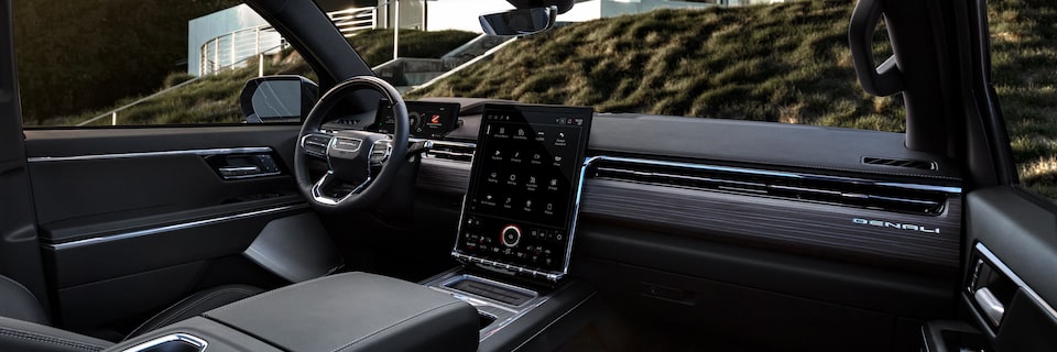 Front passenger's view of the interiors of the 2025 GMC Sierra EV Denali.