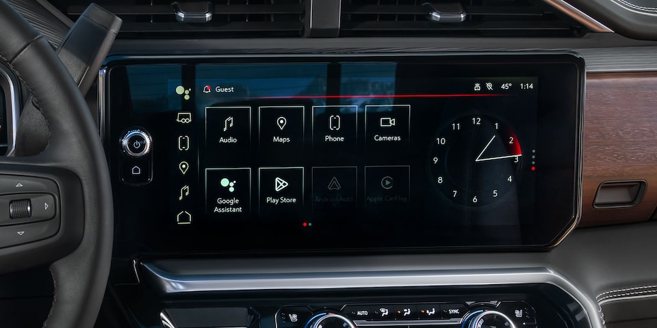 Close-up View of the Infotainment System with Android Auto in a 2025 GMC Sierra HD Truck.