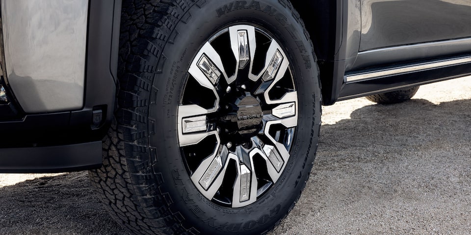 Close-up view of the wheel on the 2025 GMC Sierra Denali Truck.