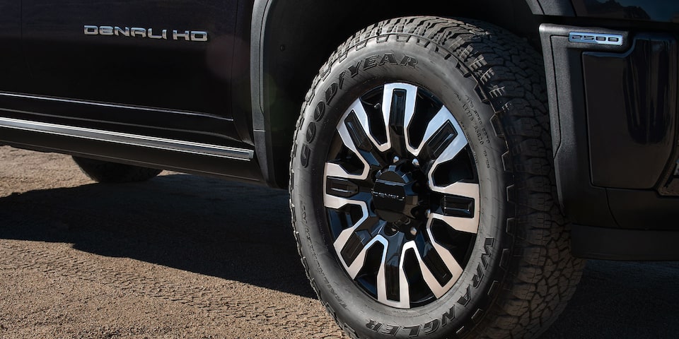 Close-up View of the Wheel on the 2025 GMC Sierra Denali Ultimate Truck.