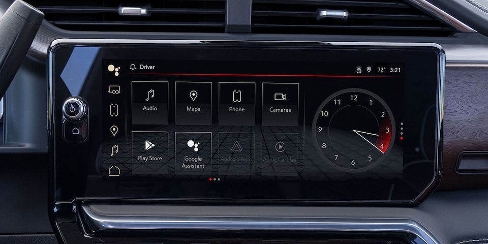 Close-up View of the Infotainment System with Android Auto in Use in a 2025 GMC Sierra HD Denali Truck.