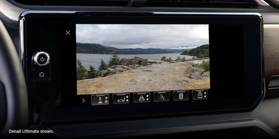 Close-up of the Infotainment System Displaying one of the Fourteen Camera Views on the 2025 GMC Sierra 1500