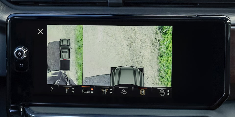 Close-up of an Infotainment System with the Surround View Standard Feature Displayed on the Screen