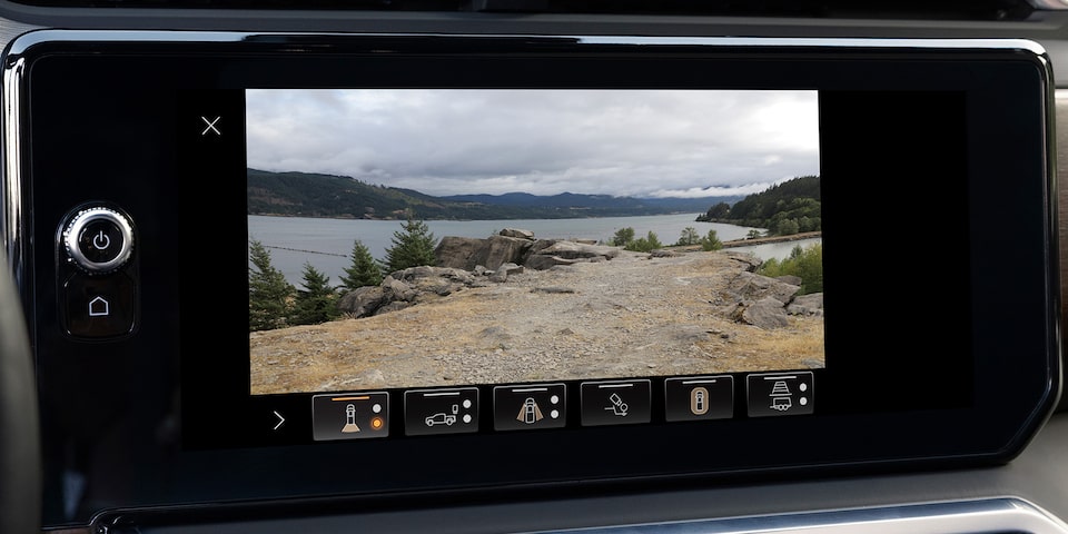 Close-up of the Infotainment System Displaying one of the Fourteen Camera Views on the 2025 GMC Sierra 1500