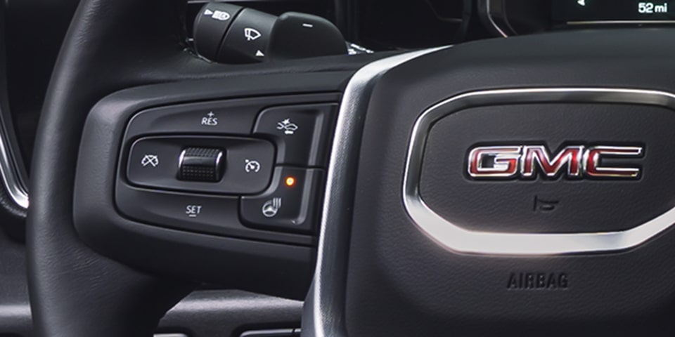 Close-up of a the GMC Sierra 1500 Steering Wheel