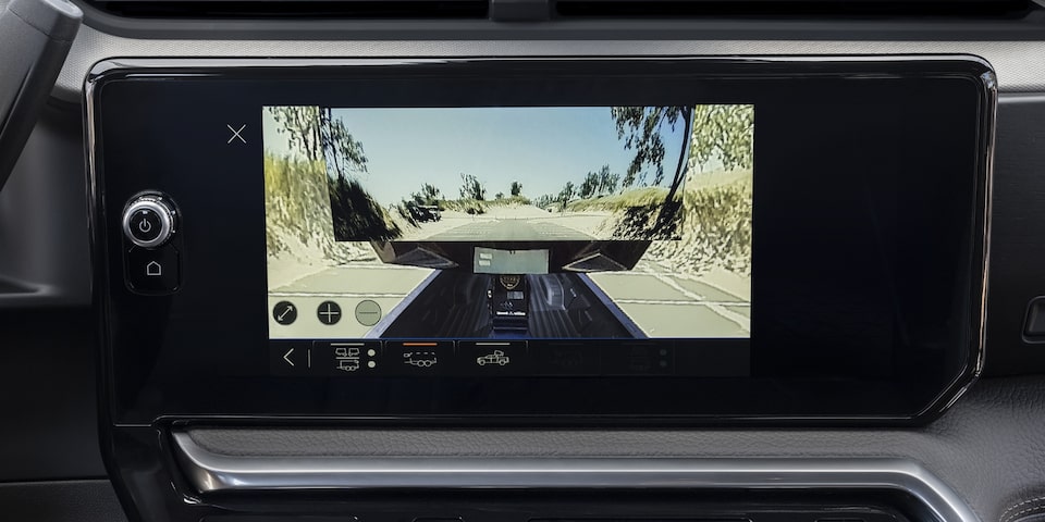 2024 GMC Sierra HD Denali HUD displayed on the windshield.