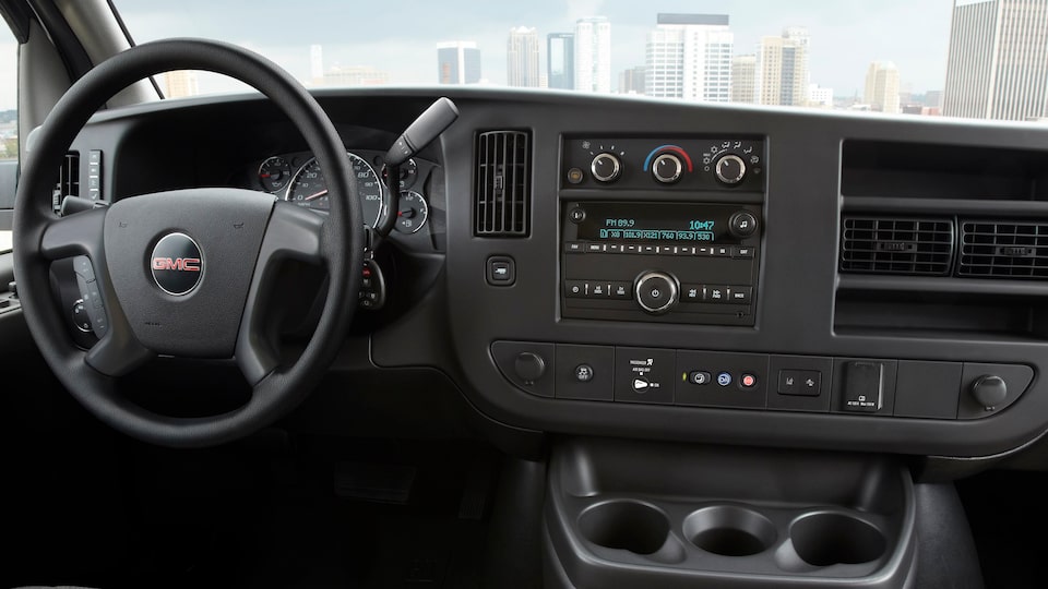 GMC Savana front interior dashboard.