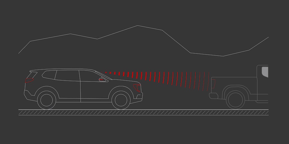 Illustration of the Forward Collision Alert of the 2025 GMC Acadia AT4.