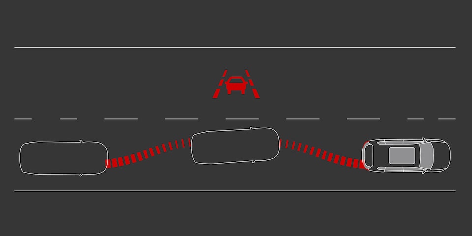 Illustration de l’aide au maintien sur la voie du GMC Acadia AT4 2025.