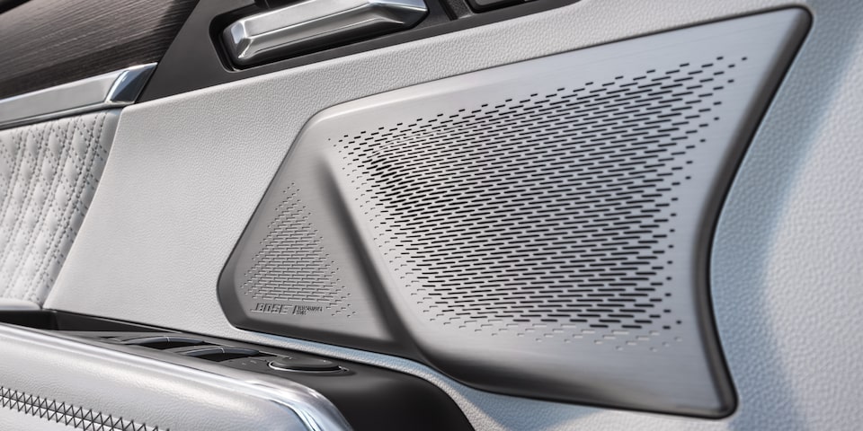 Close up view of the Bose Audio System of the 2025 GMC Acadia Denali.