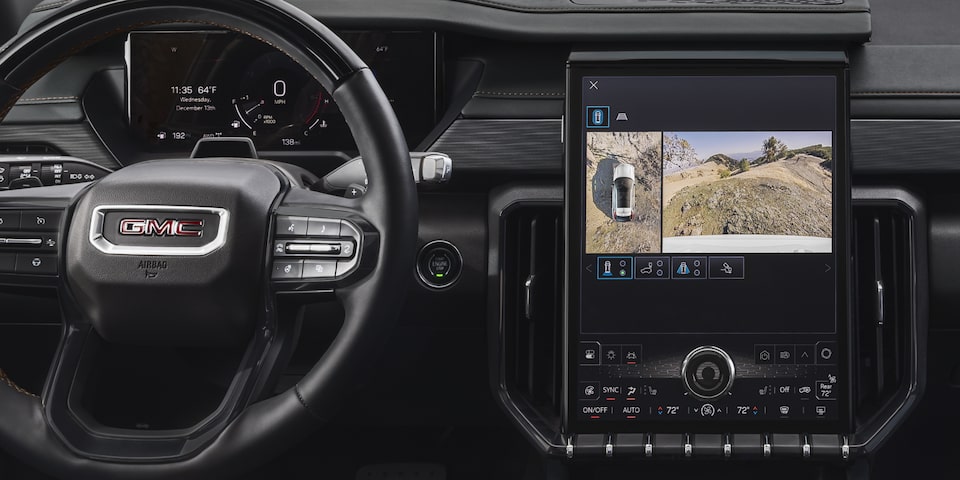 Front view of the infotainment screen of the 2025 GMC Acadia Denali.