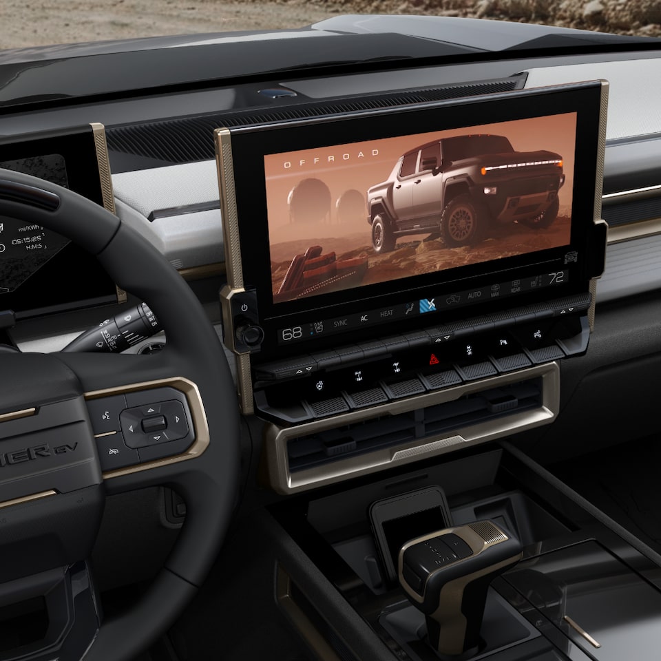 Démonstration de la qualité de l’image sur l’écran du système d’infodivertissement du Hummer EV.