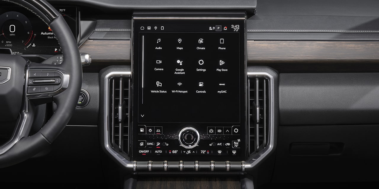 Close-up view of the Premium Infotainment System of the 2026 GMC Acadia Denali Ultimate.