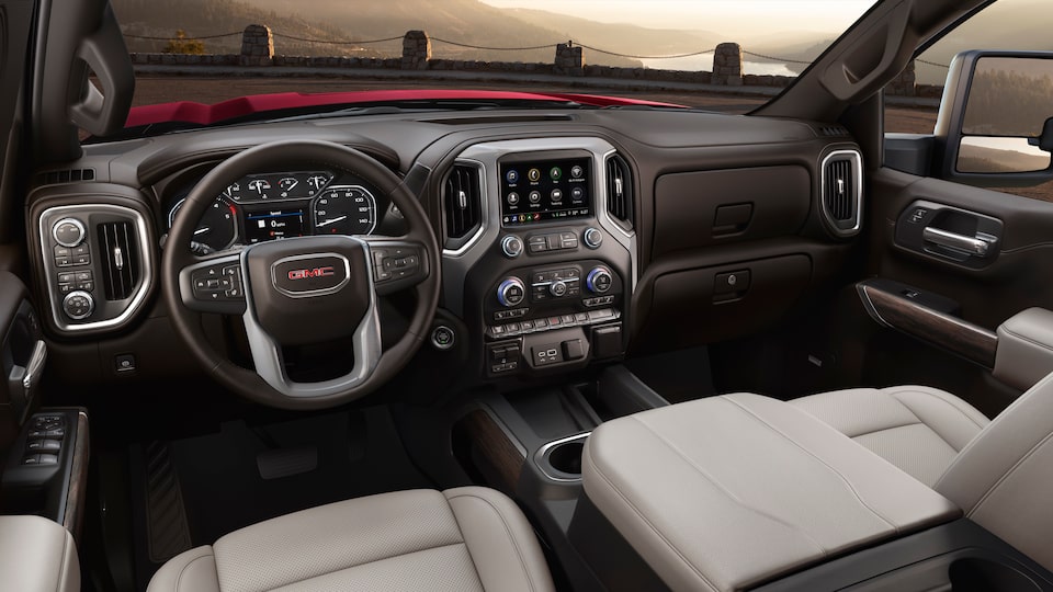 GMC vehicle front interior featuring the dashboard.