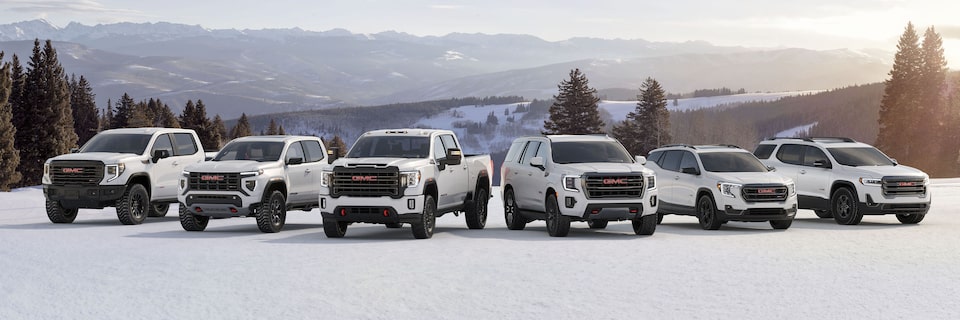 GMC lineup of AT4 Pickup Trucks and SUVs.