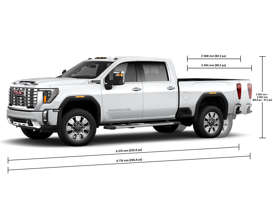 Spécifications du GMC Sierra HD Denali 3500 2024.