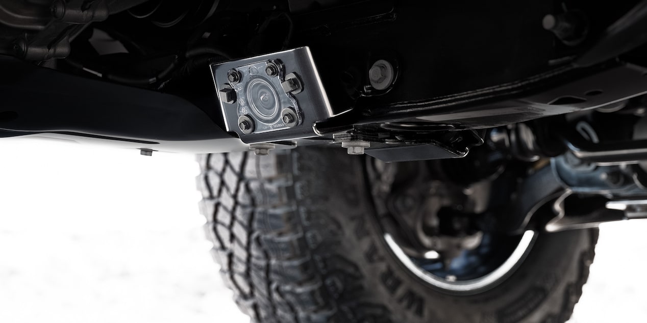 Close-up view of the underside camera on the 2024 GMC Canyon.