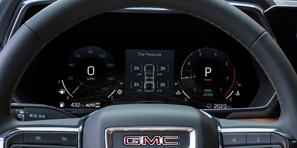 Close-up of the 11 Inch Diagonal Driver Infotainment Center of the 2025 GMC Canyon Denali.