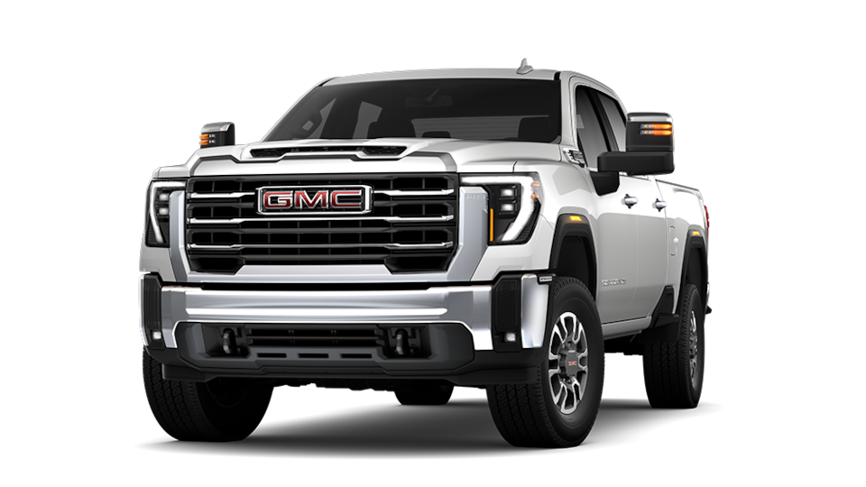 Front Three-Quarter View of a White 2025 GMC Sierra HD SLT Truck