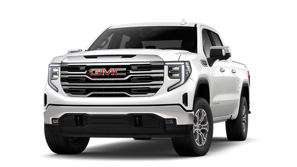  Front Three-Quarter View of a White GMC Sierra 1500 SLT Truck