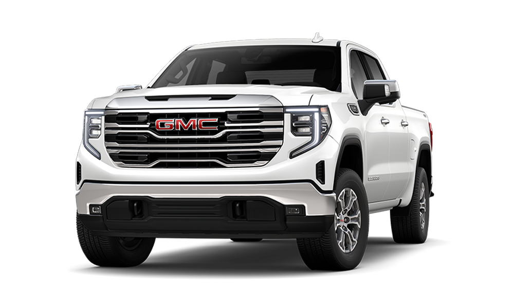 Front Three-Quarter View of a White 2025 GMC Sierra 1500 SLT Truck