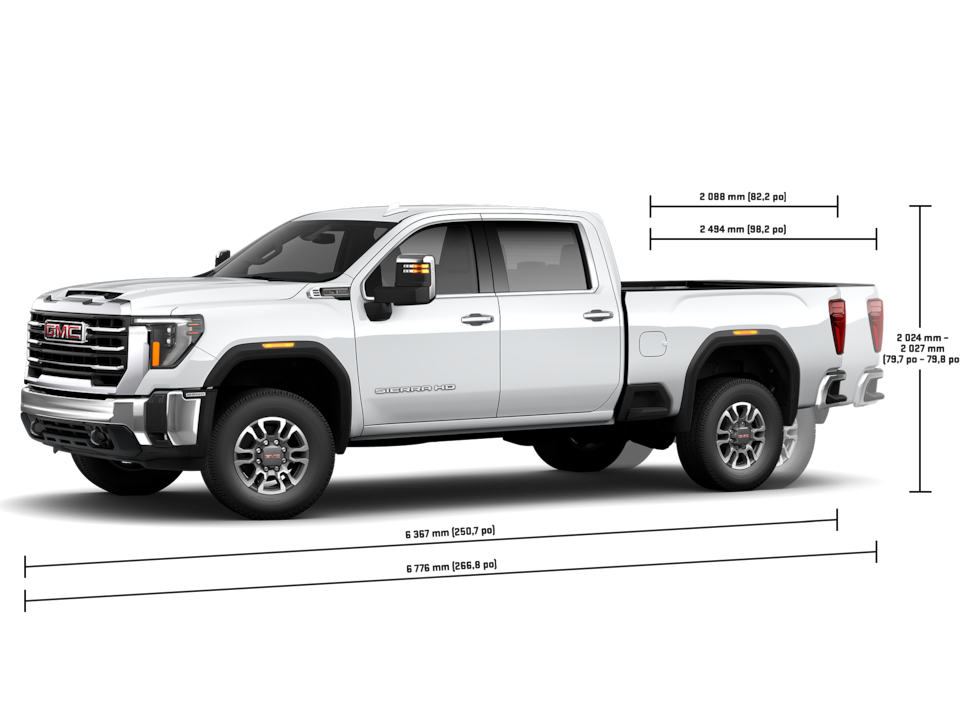  Spécifications du GMC Sierra HD 2500 2024 à cabine multiplace.