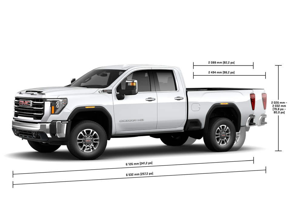 Spécifications du GMC Sierra HD 2500 2024 à cabine double.