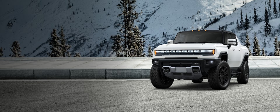 Front Three-Quarter View of a White GMC HUMMER EV Pickup Truck